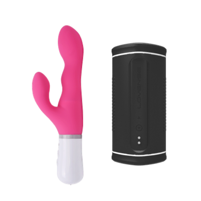 Набор из интерактивного карманного мастурбатора Calor  и вибратора-кролика Nora с Bluetooth для пар на расстоянии